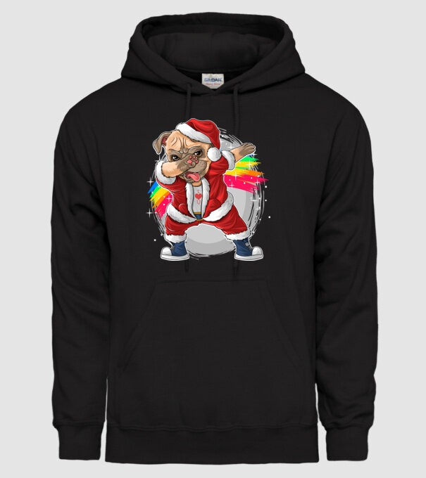 Santa Mops Moș Crăciun model negru pe tricou