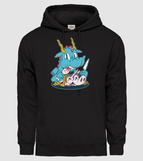 Dragonul a mâncat unicornul model negru pe tricou