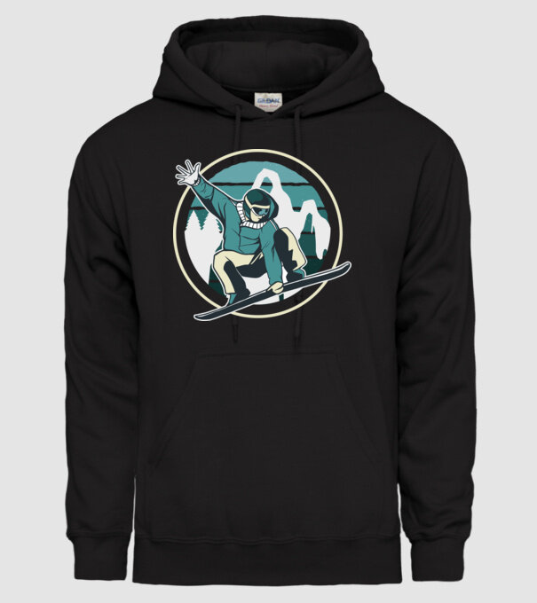 Săritură Snowboard model negru pe tricou