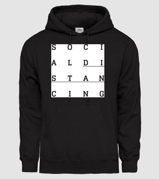 Social distancing model negru pe tricou