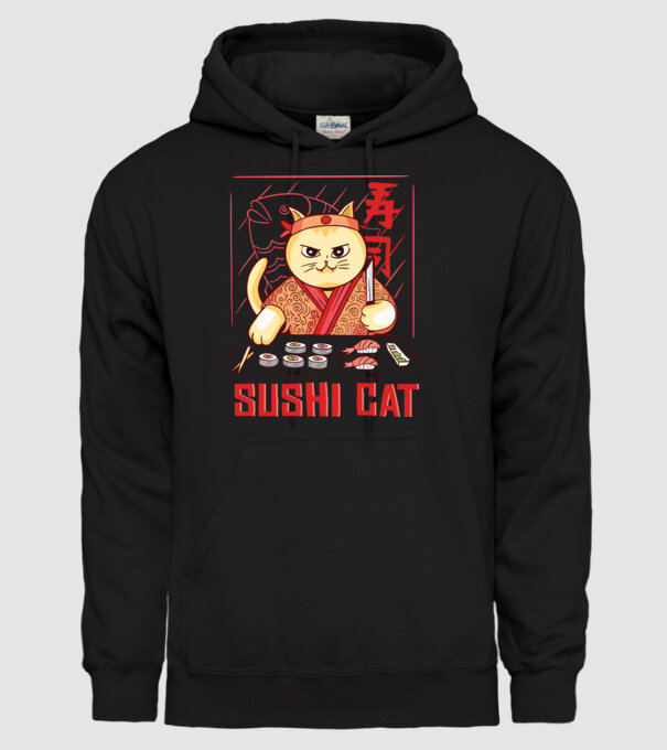 Pisică Sushi model negru pe tricou