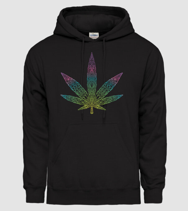 Frunză colorată de marijuana model negru pe tricou