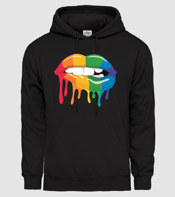 Gură curcubeu model negru pe tricou