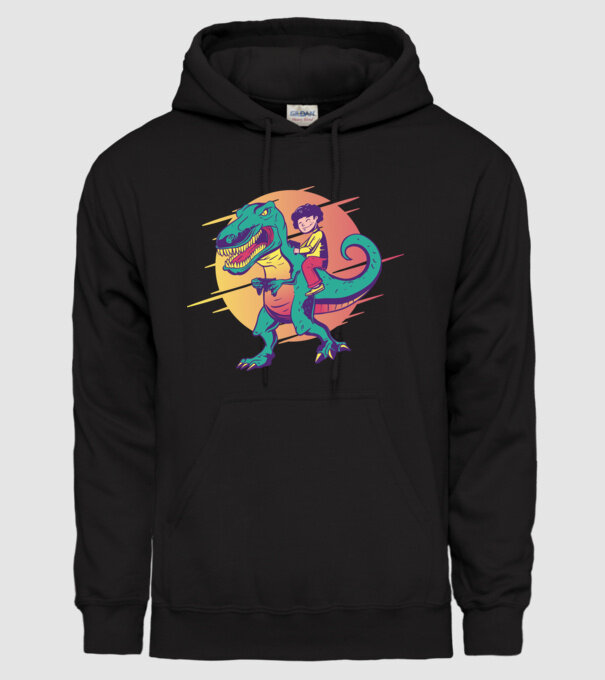 T-rex Gamer dinozaur model negru pe tricou