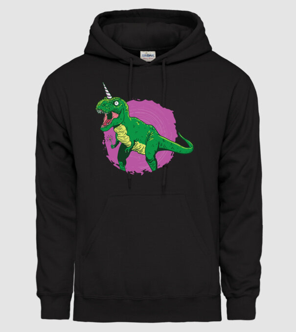 T-rex unicorn model negru pe tricou