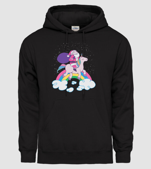 Moș Crăciun Unicorn model negru pe tricou