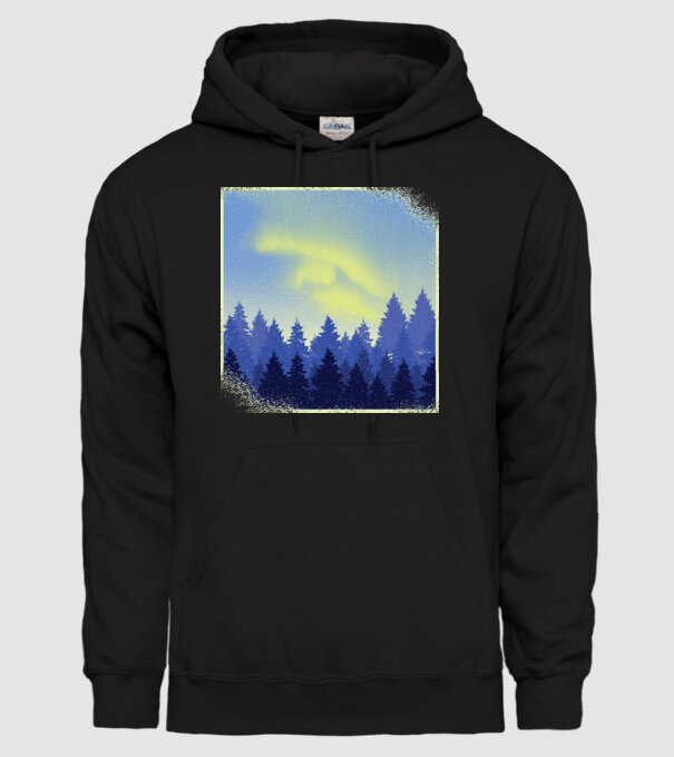 Peisaj de iarnă în pădure model negru pe tricou