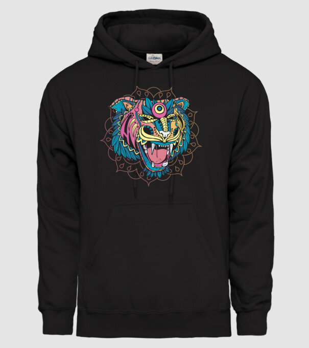 Tigru Mandala model negru pe tricou