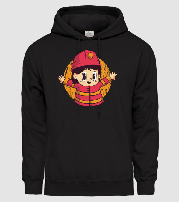 Pompier copil model negru pe tricou
