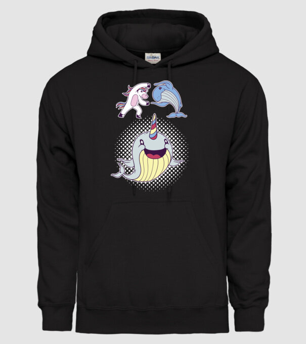 Unicorn Balenă Fuziune - Narval model negru pe tricou
