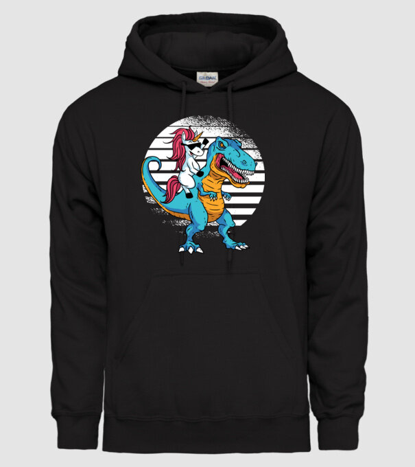 Unicorn cu dinozaur tricou amuzant model negru pe tricou