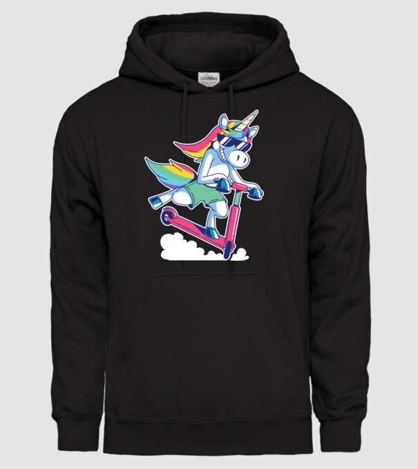 Unicorn cu trotinetă tricou amuzant model negru pe tricou