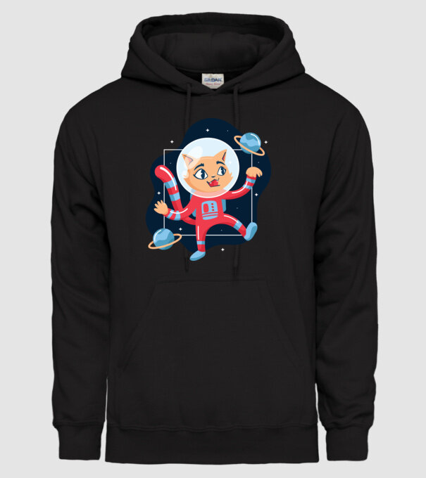 Pisică Astronaut model negru pe tricou