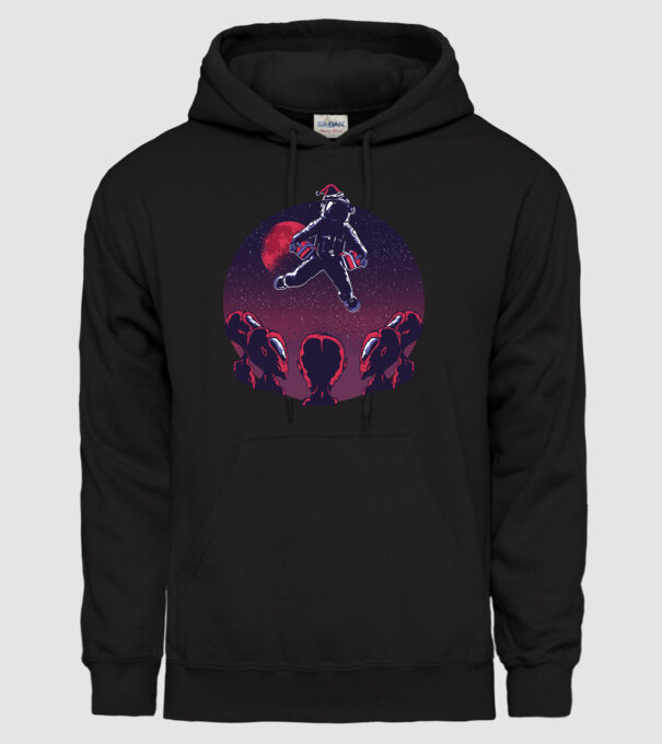 Moș Crăciun Astronaut model negru pe tricou