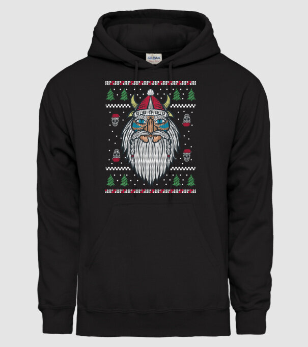 Moș Crăciun viking Pulover urât model negru pe tricou