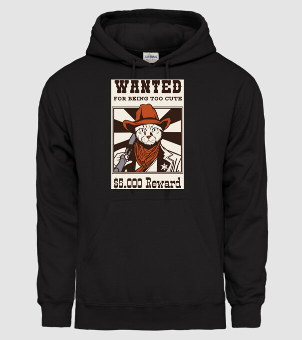 Wanted for being too cute Cowboy cu pisică model negru pe tricou