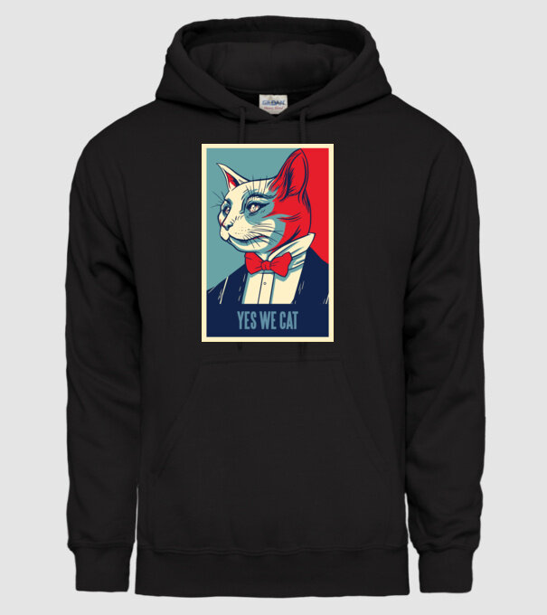 Yes We Cat poster cu pisică model negru pe tricou