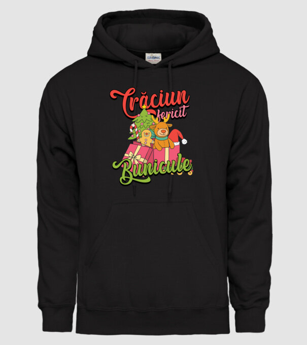 CRĂCIUN FERICIT BUNICULE model negru pe tricou