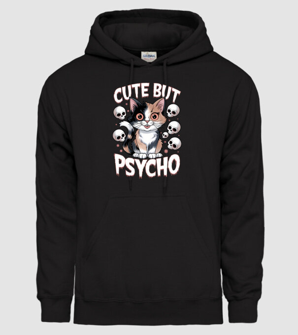 Cute, but Psycho pisică Negru model negru pe tricou