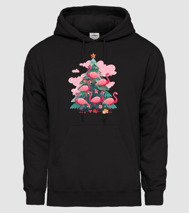 flamingo pom de Crăciun model negru pe tricou