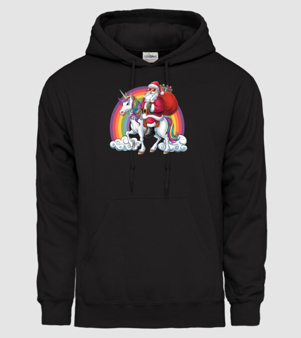 Moș Crăciun cool pe un unicorn 2 model negru pe tricou