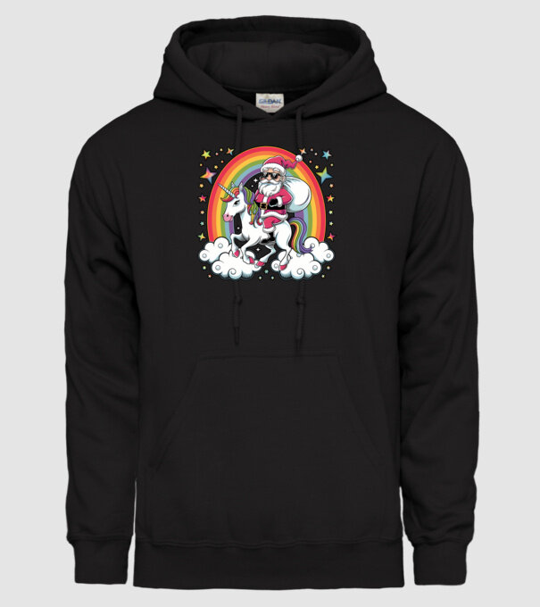 Moș Crăciun cool pe un unicorn model negru pe tricou