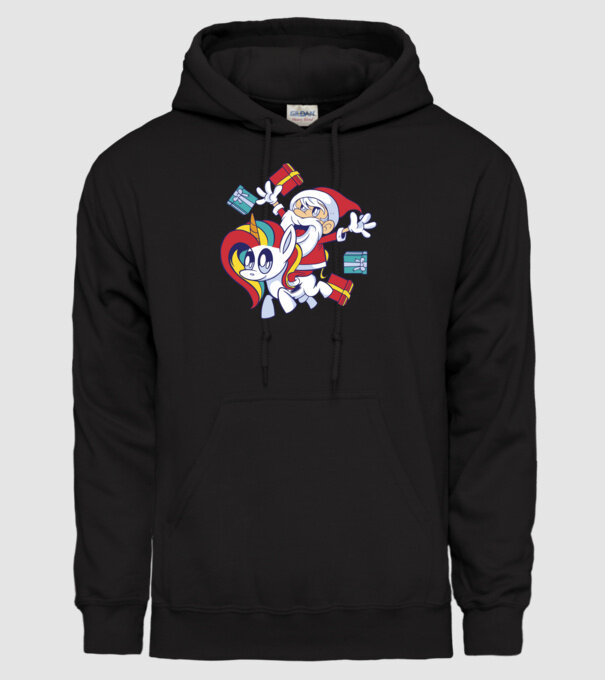 Moș Crăciun pe un unicorn model negru pe tricou