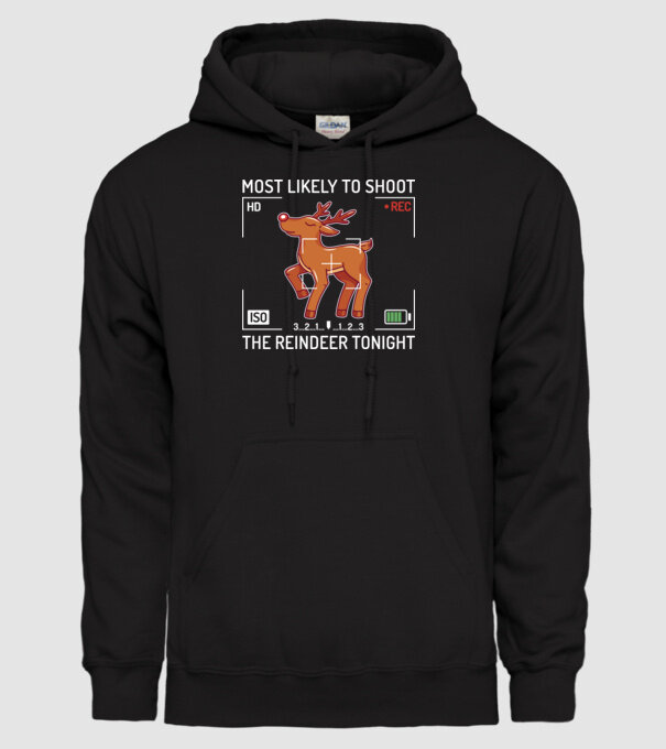 Most likely to shoot the reindeer tonight model negru pe tricou