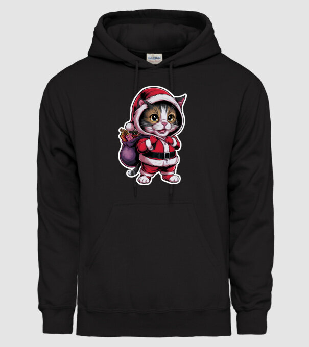 Santa Cat model negru pe tricou