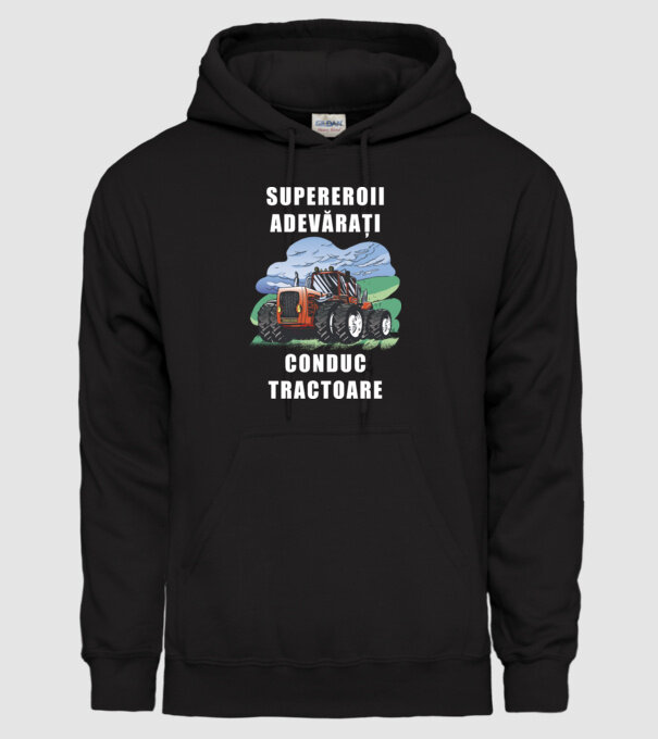 Supereroii adevărați conduc tractoare_D3470804 model negru pe tricou