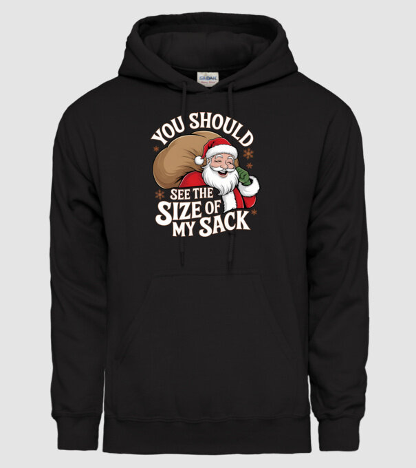 You Should See The Size Of My Sack Santa model negru pe tricou