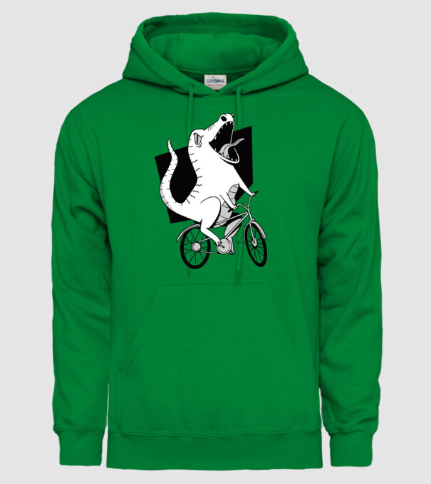 Dinozaur cu bicicletă model verde pe tricou