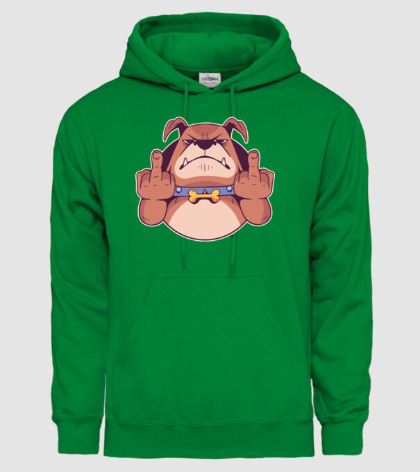 Bulldog arată degetul model verde pe tricou