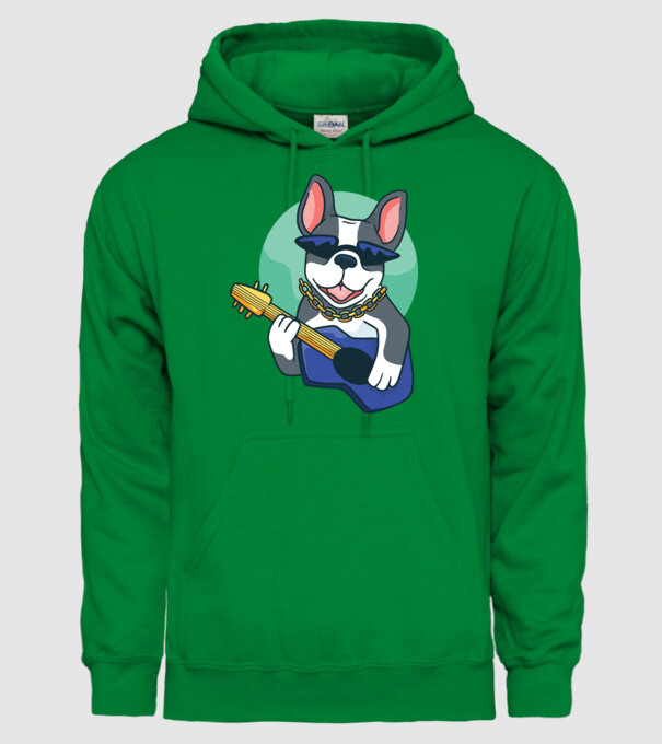 Bulldog Chitarist model verde pe tricou