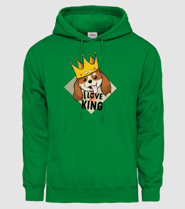 I love my king - Cavalier King Charles tricou cu câine Cocker Spaniel model verde pe tricou