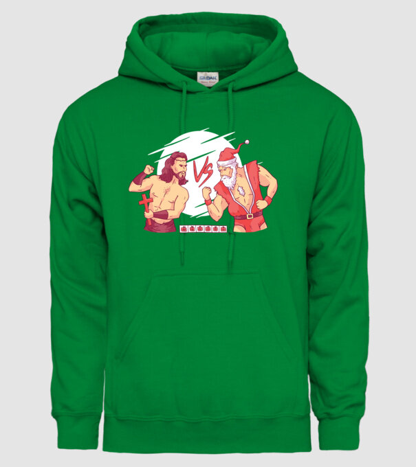 Isus vs Moș Crăciun Street Fighter tricou amuzant Crăciun model verde pe tricou