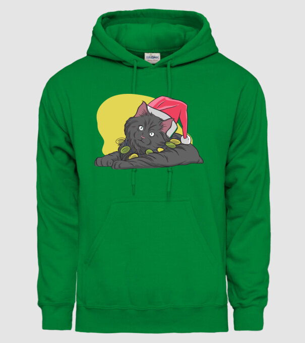 Pisică de Crăciun model verde pe tricou