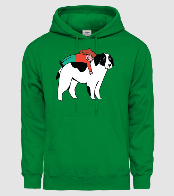 Fetiță cu câine model verde pe tricou