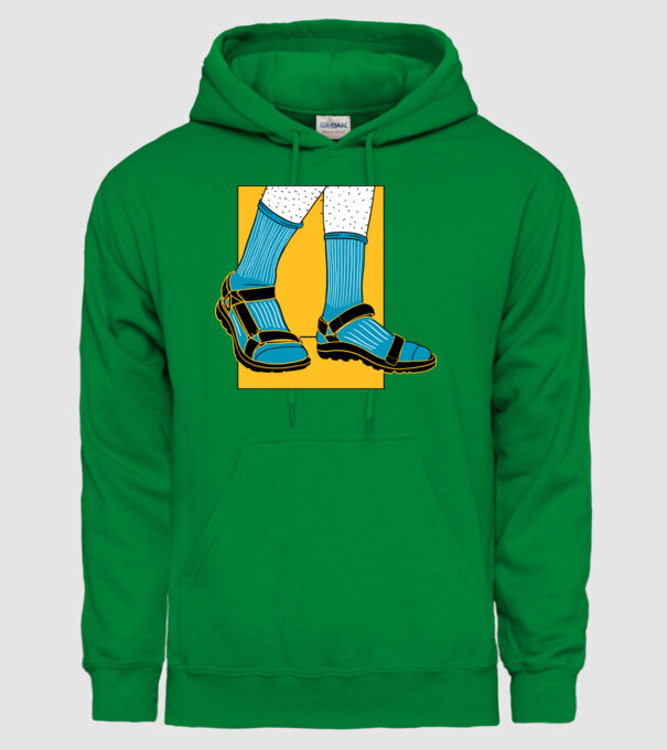 Sandale cu șosete model verde pe tricou