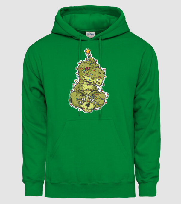 Dinozaur T-rex Pom de Crăciun tricou model verde pe tricou