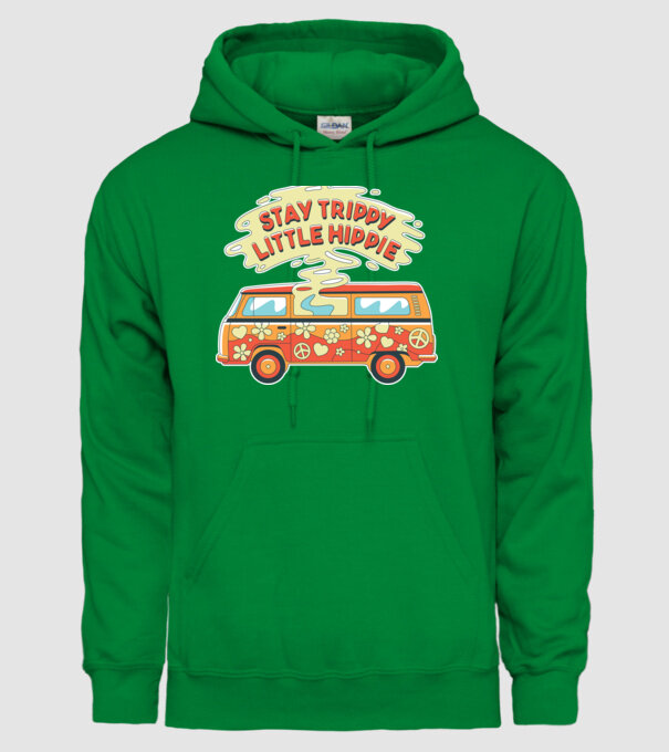 Trippy Microbuz Hippi model verde pe tricou