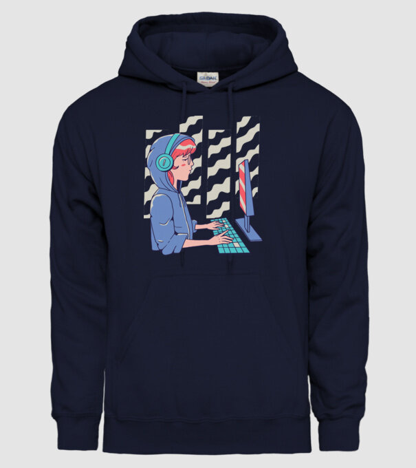 Anime Programator fată model albastru închis pe tricou