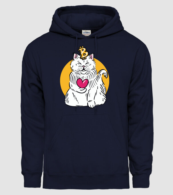 Pisică Bitcoin model albastru închis pe tricou