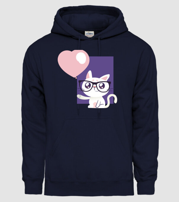 Inimă Pisică cu balon model albastru închis pe tricou