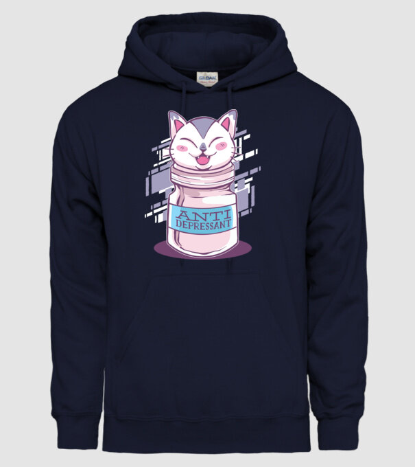 Tabletă antidepresivă pisică model albastru închis pe tricou