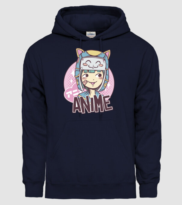 Fată drăguță Anime model albastru închis pe tricou