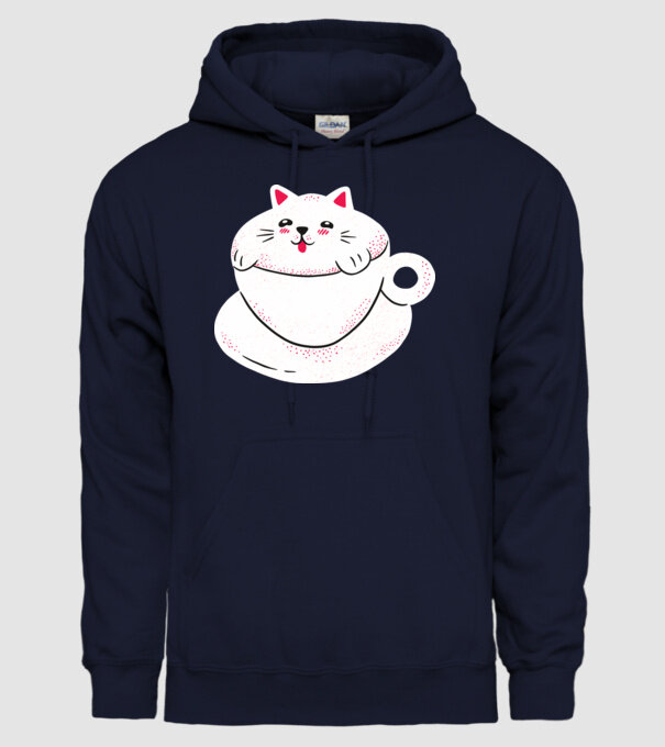 Tricou cafea cu pisică drăguță model albastru închis pe tricou