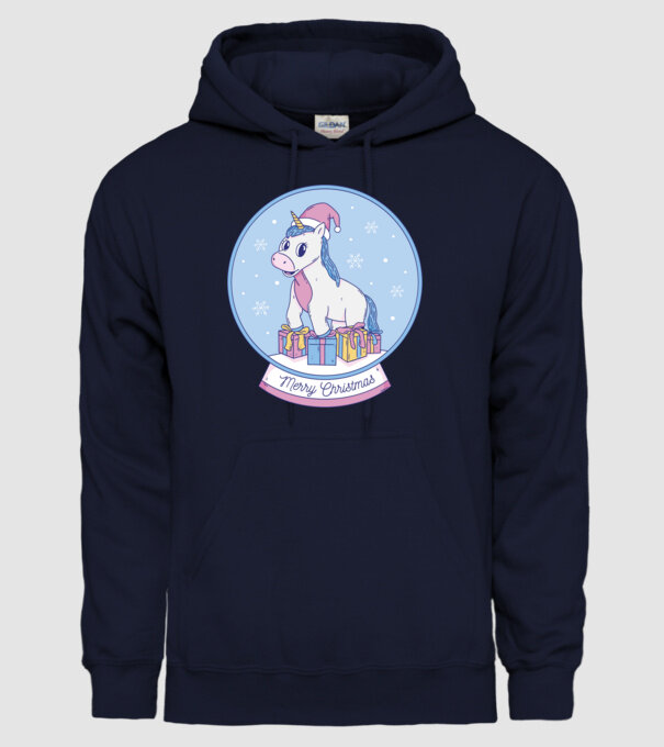 Glob de zăpadă drăguț, de Crăciun, cu Unicorn model albastru închis pe tricou