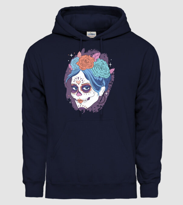 Dia de Los Muertos - Craniu cu flori model albastru închis pe tricou