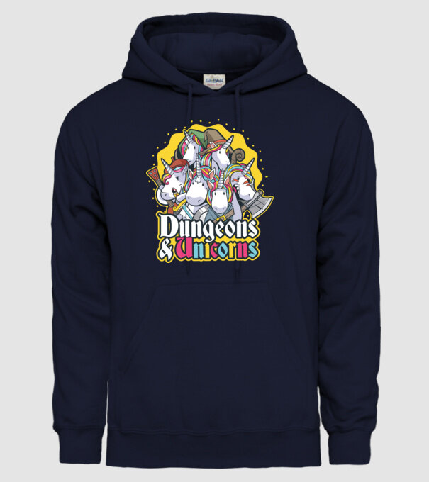 Dungeons and Unicorns model albastru închis pe tricou